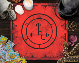 VIKAMA Red Black Lilith Talisman Wallpaper Dark Witch Altar Cloth Ceremony Tarot Divination Tablecloth Tarot Card Tablecloth