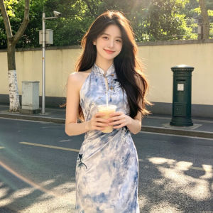 CHANGTONG | Traditional Style Qipao Long Dress Retro Fashion Printed Bodycon Dress
