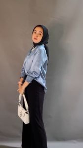 CONQUEROR.ID - Kemeja Blouse Satin Lengan Kerut Wanita LD 100-120cm Jumbo Premium Terbaru Korean Style