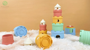 5 pcs Castle Stacking Game silicone teether baby building toy washable cup colorful children brain training blocks grasp