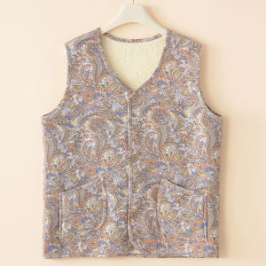 Middle-Aged and Elderly Ladies Vest New Arrival Fall and Winter Fleece-lined Thickening Print plus Size Ladieswear Heattech Cardigan Vest