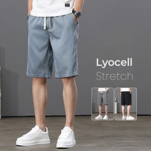 Mens Summer Thin Casual Shorts Loose Straight Fashion Breathable Shorts Lyocell Stretch Jogging Elastic Waist Short Pants