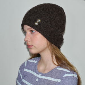 Designer Button Slouch Knit Beanie Soft Wool Blend Winter Warm Korean Style Hat Slim Face