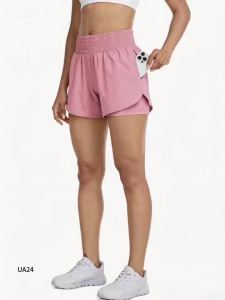 Quần Short Thể Thao Nữ Cạp Cao 2 Trong 1 Ôm Dáng Lưng Thun Tập Gym Yoga Chạy Bộ Tập Luyện Có Túi Khóa Kéo Chất Liệu Acrylic Mềm Mại