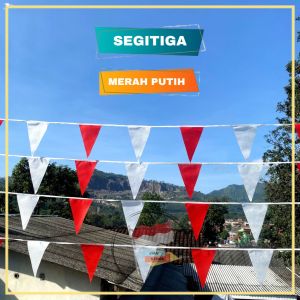 50meter (10 Set) Bendera Rentang Festival Bunting Flag Merah Putih Segitiga Kain Hiasan Warna Warni