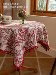 New Year Tablecloth Red Festive round Cloth Art Tea Table Cloth Waterproof Dirty Proof Vintage Atmosphere Decorative Photo Cover