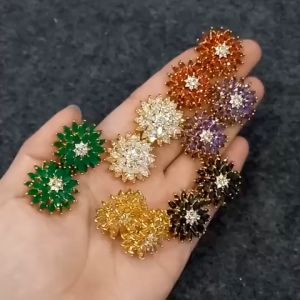 Anting Sumpel Permata Zirkon Padi Mewah Premium Wanita Elegan Lapis Emas