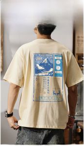 Heavyweight Pure Cotton Short Sleeve T-Shirt round Neck Summer Casual Loose Fit Youthful Printed American Style Half Sleeve Shirt