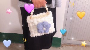 [Có Video Hướng Dẫn] Túi HandmadeTúi Đeo Chéo DIY Len Tự Đan Hình Hoa 5 Cánh Đính Ngọc Ở Giữa Xinh Xắn - EB17