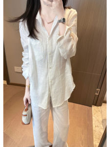YUEZHONGWEI | French Cotton Linen White Long Sleeve Shirt Women Summer Thin Semi-Transparent Outerwear Cardigan High-End Feeling Top
