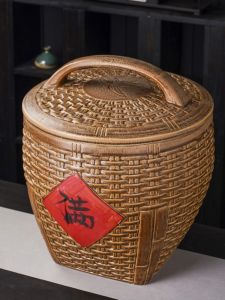 Jingdezhen Rice Pot Rice Bucket Rice Bin Flour Container Ceramic with Lid For Home Sealed Moisture-Proof Insect-Proof Retro 10.15kg 0.00kg