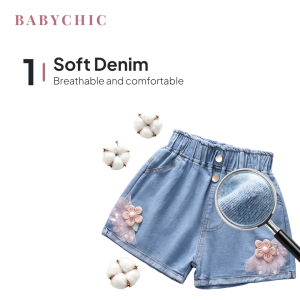Kids Jean Shorts 0-11 Years Pakaian Seluar Pendek Budak Perempuan Soft Jeans Cute Ribbon Shorts