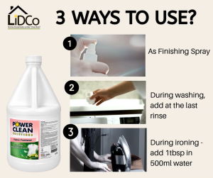 Powerclean FABRIC FRESHENER (Water based Finishing Spray - NOT FABCON!) Gallon