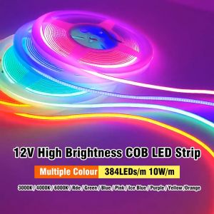 Super Bright No Glare DC12V/24V COB LED Strip Neon Lights 5M 320LEDs/m COB Multicolor Flexible LED Light Strip Multiple Colour Decorative light strip