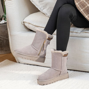Platform Snow Boots Womens Winter Cotton Shoes Fur Boots Womens Zip Middle Tube Boots 2024 New Arrival Ugg