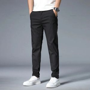 Summer Ultra-thin Mens Casual trousers Slim Straight Elastic Ice Silk Sports Jogging Pants Fashion Korean Black Khaki Green