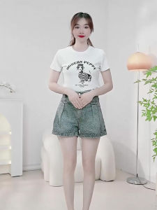 Summer Short Sleeve round Neck T-Shirt Womens Short Style Comfortable Breathable Cotton Casual Fashion Top for Ladies