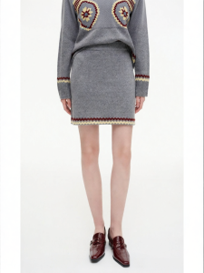 Wool Blend Knit Skirt A-line Wave Design