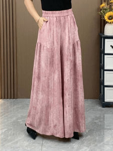 กางเกงขายาวทรงหลวมเอวสูงสำหรับผู้หญิง สไตล์ทำงาน ฤดูใบไม้ผลิ 2025 กางเกงขายาวทรงหลวมสีพื้นสไตล์ใหม่