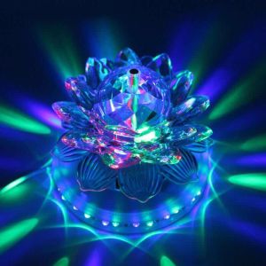 Automatic Rotation LED Lotus Crystal Magic Ball Light Sound Activated Disco Stage Light for Christmas Wedding Home Party KTV Show