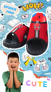 รองเท้าแตะเด็กลายสไปเดอร์แมน แบบสวม ใส่สบาย พื้นพิมพ์ลายใยแมงมุม ขนาด 29-35 | มีให้เลือก 2 สี แดง/ดำ