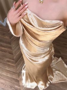 Golden Evening Gown Womens High-End Luxury Small Audience High-End Feeling Banquet Elegance Host Engagement Morning Robe Bride Wine Serving Costume