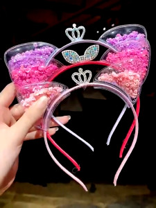 Bando Glitter Bentuk Telinga Kucing dan Mahkota untuk Anak Perempuan - Aksesoris Rambut Kreatif
