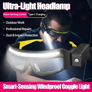 Professional Glasses Headlamp 2 in 1 Design 90 Degree Adjustment Gesture Control System 5 Lighting Modes Waterproof for Technica