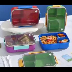 1 Pc Japanese-Style Three-Compartment Leak-Proof Lunch Box With Tableware Suitable for School Office and Travel