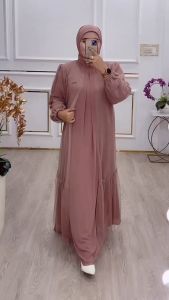 AJE ZAS - Gamis Dress Set Segi Empat Kode-AZIZAH Matt Ceruti Mix Tille Polos