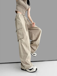 American Style Loose Work Pants Womens Summer Thin High Street Hip Hop Design Casual Pants Slimming Effect Long Polyester