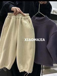 Baby Boys and Girls Fleece-lined Pure Color Sweatpants 2024 Fall and Winter New Arrival Children 1 Childrens Winter Pants Children 3 Children K-style Pants Tide