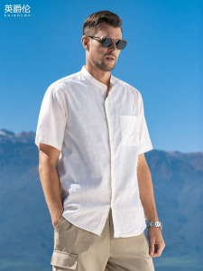 Enjeolon | Vintage Style Italian Linen Blend Lightweight Breathable Short Sleeve Shirt