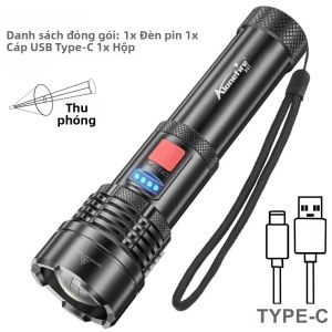 Alonefire | Đèn Pin LED Zoom Công Suất Cao Đèn Pin Chống Nước Có Thể Sạc Lại Bằng USB Để Đi Bộ Ngoài Trời Cắm Trại Săn Bắn Câu Cá - Sáng 2300 Lumen