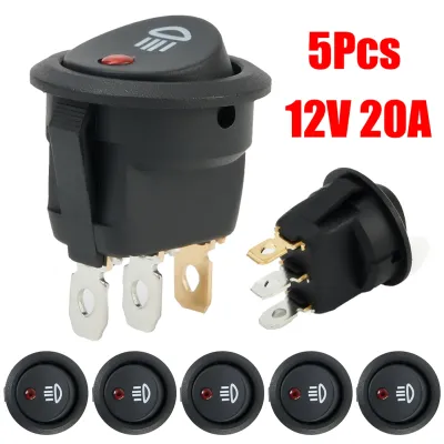 5Pcs 12V /20A Round Red LED Fog Light Rocker Switch On Off Button For Car Truck Boat Van Interior Control Panel Accessories