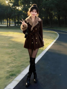 CHANGTONG | Vintage Elegance Waist-Belted Slim Fit Wool Coat