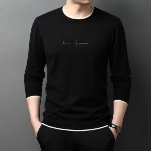 ROMON | Lormen Mens Long Sleeve T-shirt Casual Thin Round Neck Printed Base Shirt Standard Fit Anti-Wrinkle Polyester Blend Summer Top