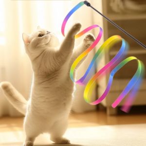 Interactive Coloured Ribbon Cat Toys Teasing Catd Stick Satin Ribbon Cat Stick Toys Kitten Playing Teaser Wand Toy Pet Supplies