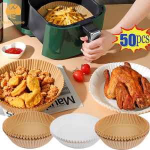 50ชิ้นแผ่นรองถุงนอนหม้อทอด Air Fryer แบบใช้แล้วทิ้งกันน้ำมันกันน้ำไม่ติดอุปกรณ์สำหรับอบในครัวเตาอบ