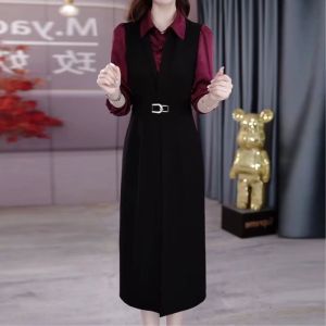 MAIMEI | Fashionable Long Sleeve Dress Womens Slim Fit Stylish Autumn Wear New Mommy Skirt Polyester Fiber X Version A Word Skirt