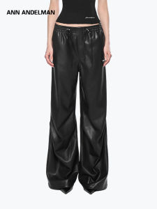 ANN ANDELMAN | Leather Parachute Loose Drape Flared Pants Black