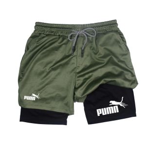 Summer Breathable Two-in-one Double-layer Shorts Mens Elastic Compression Shorts Quick-drying Multi-functional Shorts M-3XL