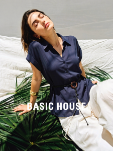 Basic House | Navy Blue Tencel Short Sleeve Shirt for Work