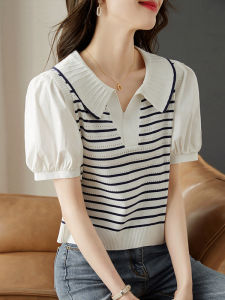 Stylish and Versatile Striped Polo Collar T-shirt