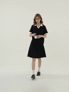 Áo Thun Ngắn Tay Mới Thiết Kế Cổ Trụ Phối Màu Dáng Rộng Mùa Hè