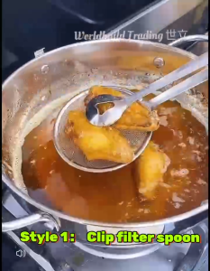 ZH401 Kitchen Frying Oil Colander Spatula With Clip Non-slip Oil Frying Spatula Colander Spoon