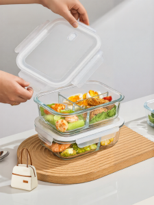 CrossOver | Heat Resistant Glass Lunch Box Microwave Safe Freshness Preservation Divided Lunch Container for Office Workers Large Capacity