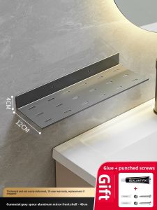 ROLONG | Wall-mounted No-drilling Mirror Shelf with Faucet Organizer for Bathroom