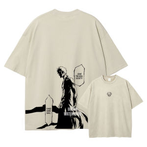 Bandai | Bandai Anime B-Bleach T Shirts Oversized Vintage Washed Zaraki Kenpachi T-shirt Manga Retro Kurosaki Ichigo Tops Tees Man Cotton