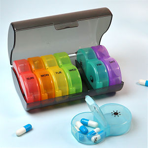 New round Portable Medicine Box 7 Days 14 Grids Morning And Night Pill Box Tablet Storage Organizer Box from China Zhejiang
